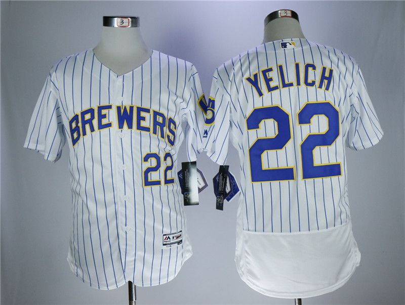 Men Milwaukee Brewers #22 Yelich White Elite MLB Jerseys